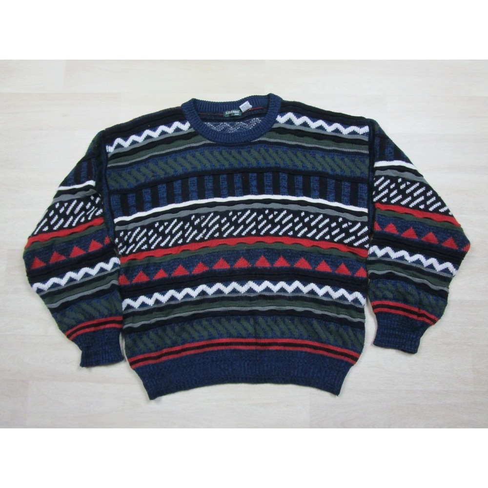 Vintage Stefano Man 3-D Knit Sweater Acrylic (L) Abstract Geometric Pattern 90s‎